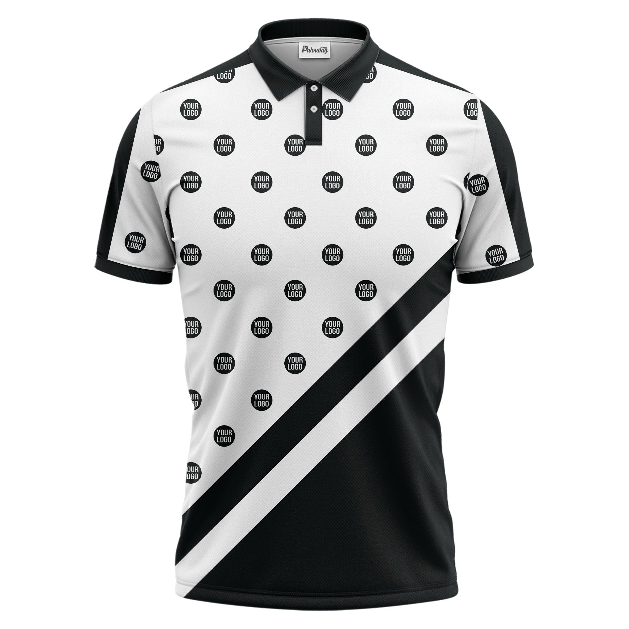 custom logo repeat diagonal stripe black & white polo shirt
