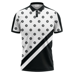 custom logo repeat diagonal stripe black & white polo shirt
