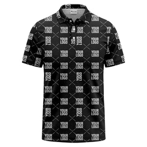 custom logo repeat diamond grid black white polo shirt