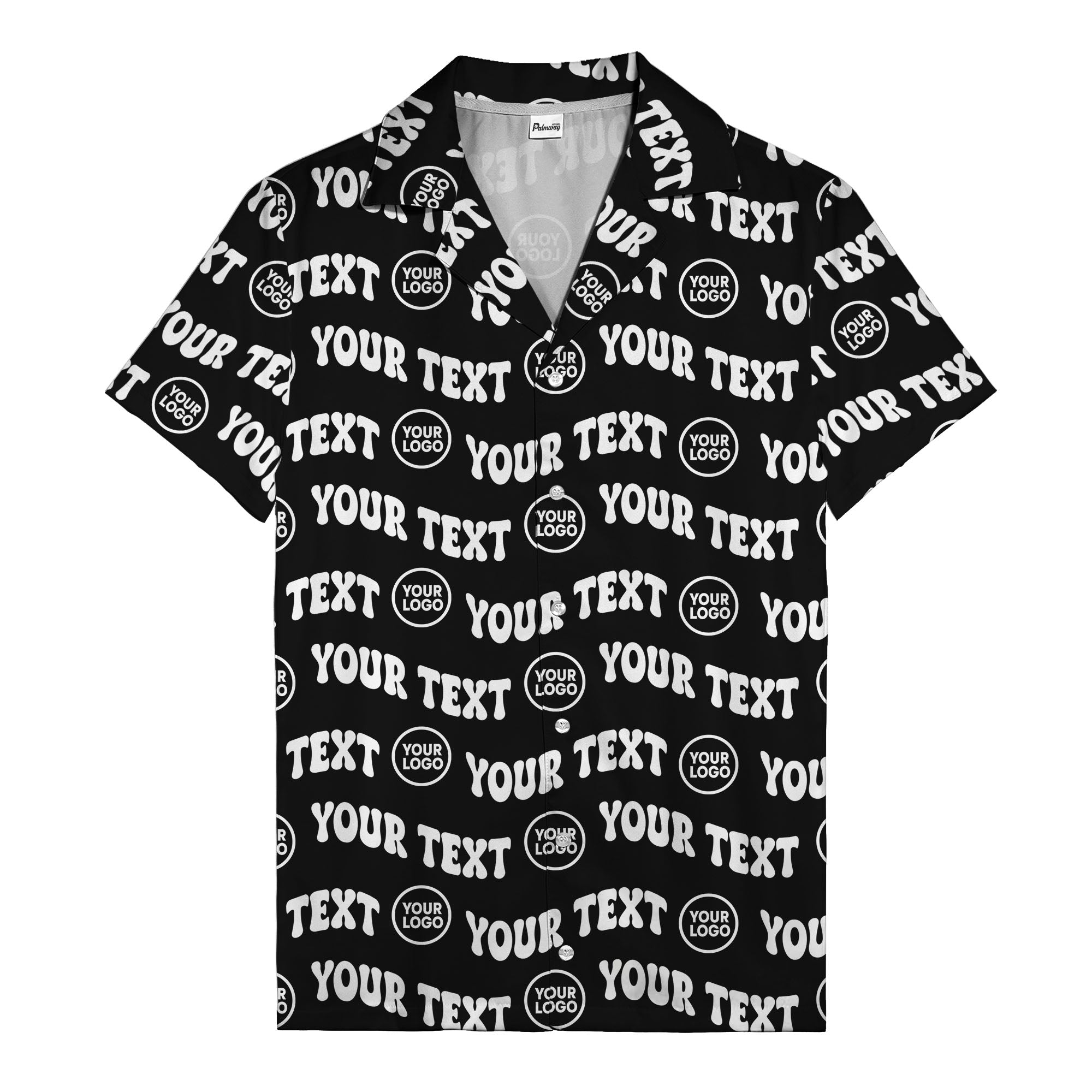 custom logo & repeat text black hawaiian shirt for men