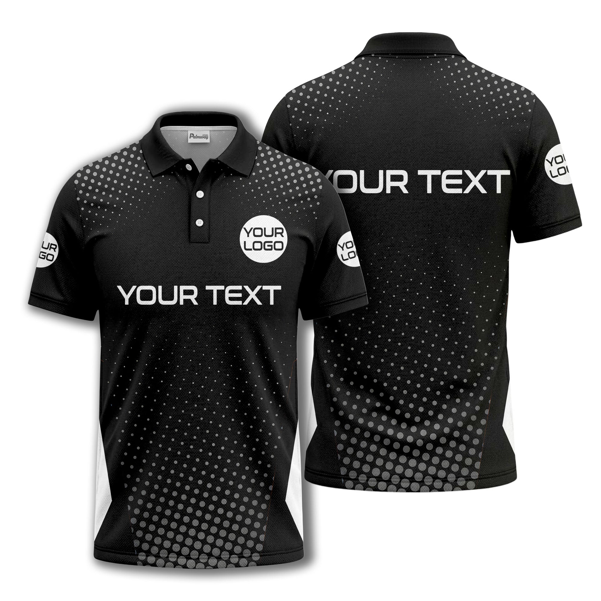 custom logo text overlay polka dot golf polo shirt