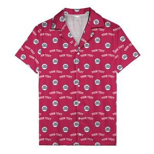 Custom Logo & Text Repeating Red White Blue Illustrated Hawaiian Shirt For Men