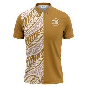 custom multi color tribal geometric curved lines leaf spirals ethnic polo shirt for men