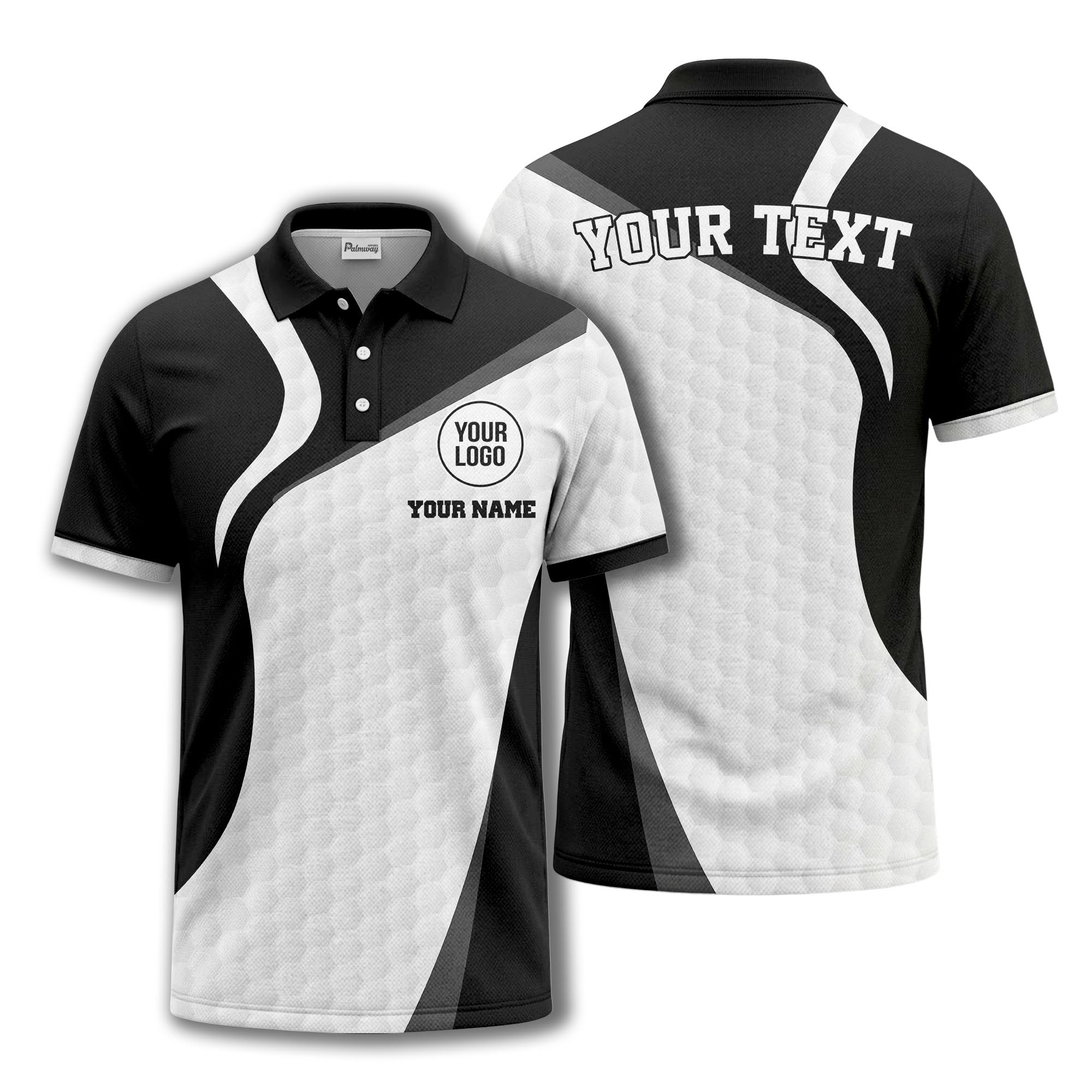 custom name & logo geometric diagonal stripes hexagonal texture polo shirt