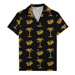 custom palm trees & your logo repeat black gold hawaiian shirt