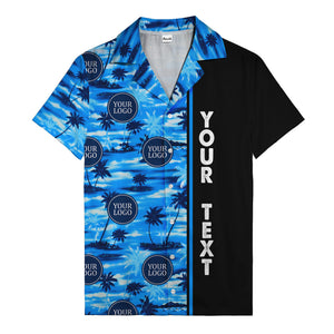 customizable photographic palm trees island scene navy blue hawaiian shirt