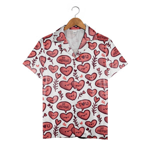 Decorative Hearts Hawaiian Shirt with Floral Patterns and Swirl Designs