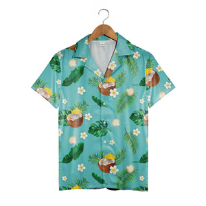 Deep Navy Blue Coconut Citrus Hawaiian Shirt with Palm Leaves and Stars