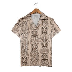 Dense Tiki Mask and Feather Hawaiian Shirt on Deep Teal