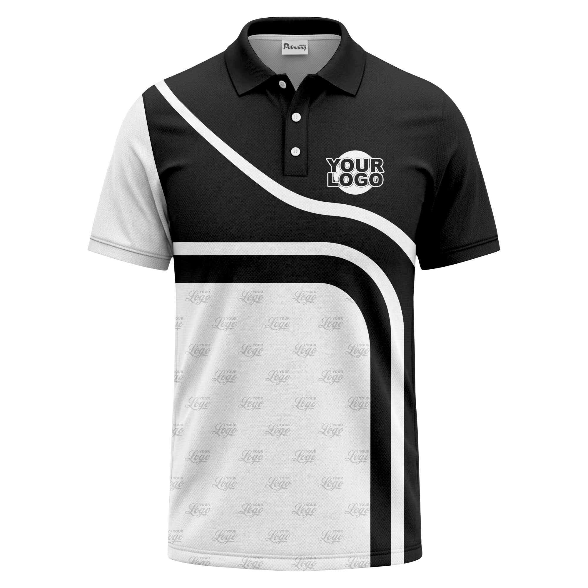 diagonal black-white custom logo stripe polo shirt for golf