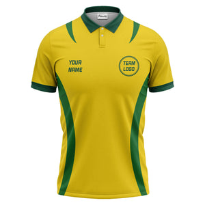 diagonal stripe yellow green team name polo shirt
