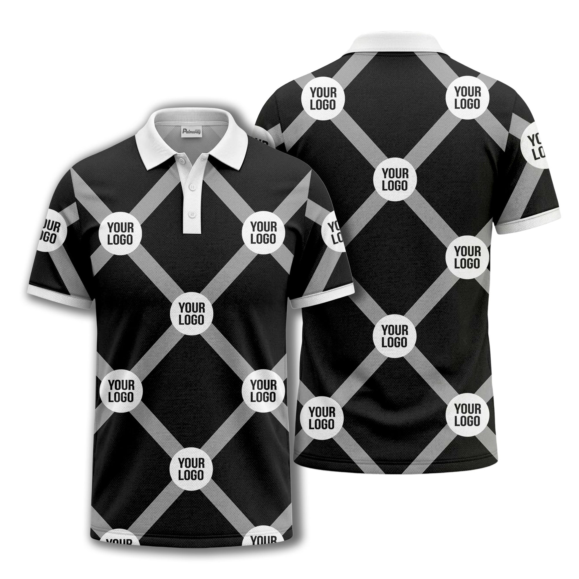 diagonal stripes & repeating custom logo polo shirt for men