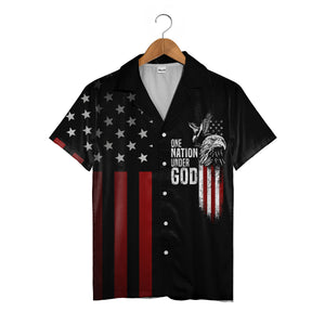 Distressed Eagle Hawaiian Shirt - God Bless America Stars & Stripes Graphic Print