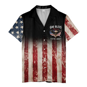 Distressed Eagle Soaring Over Vintage Flag Stars Patriotic Aloha Shirt Hawaiian Shirt
