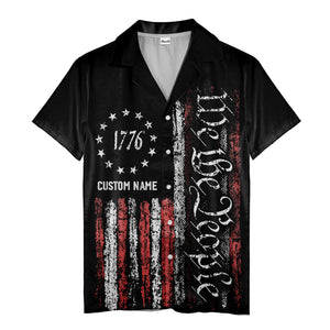 Distressed We The People Stars & Stripes Vintage 4th Of July Aloha Button Down Shirt Hawaiian Shirt