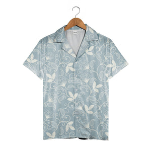 Dusty Blue Floral Scrollwork Hawaiian Shirt with Elegant Vine Pattern