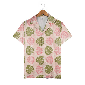 Dusty Rose Hawaiian Shirt with Organic Monstera Shapes