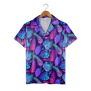 Electric Glow Hawaiian Shirt with Neon Gradient Leaves