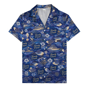 family cruise ships & leaping fish ocean waves hawaiian shirt