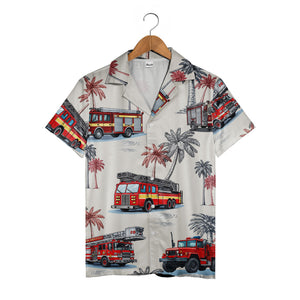 Fire Engine Surf Splash Tropical Aloha Button Down Shirt Hawaiian Shirt