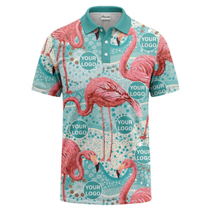 flamingos & teal wave watercolor paradise polo shirt for men