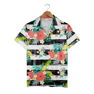 Folk Art Wavy Stripe Hawaiian Shirt on Forest Green Background