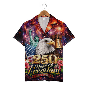 Freedom Floral Hawaiian Shirt - Statue of Liberty Eagle & Hibiscus 4th of July Print