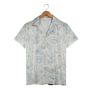 Fuchsia and Cyan Doodle Mushroom Hawaiian Shirt on Navy Blue