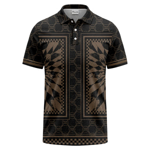 geometric palm leaves checkerboard border polo shirt