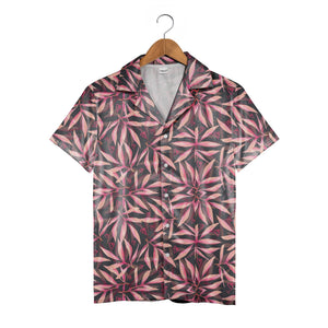 Glossy Hearts Hawaiian Shirt in Bright Pink and Red on Black Background