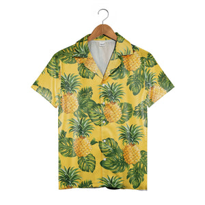 Golden Pineapple Hawaiian Shirt with Monstera Leaves Vector Art