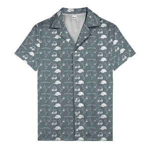 Golf Course Fairway Toile Hawaiian Shirt With Carts Clubs Balls Caps Aloha Button Down