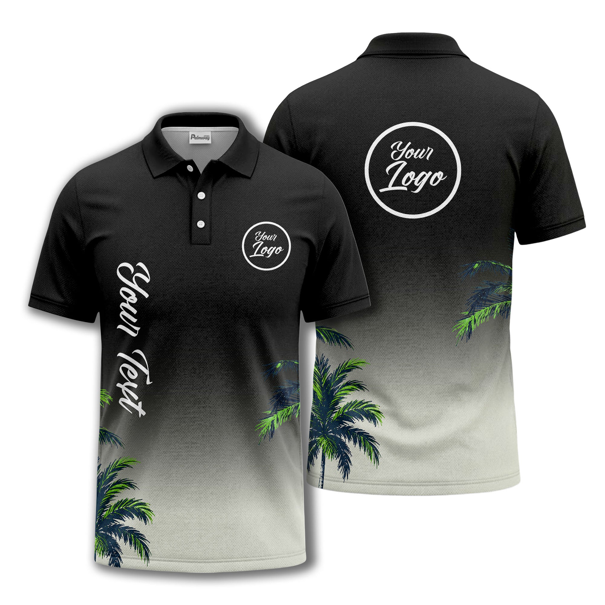 gradient fade palm trees silhouette polo shirt with custom text