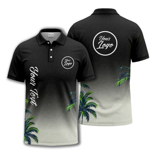 gradient fade palm trees silhouette polo shirt with custom text