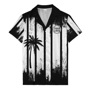 grunge monochrome palm tree silhouettes & stripe hawaiian shirt for men