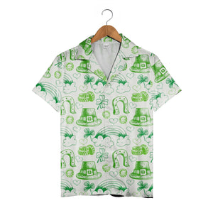Hand-Drawn Irish Doodle Hawaiian Shirt with Shamrocks and Gold Stacks