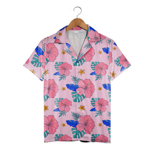 Hot Pink Hibiscus Hawaiian Shirt with Royal Blue Foliage