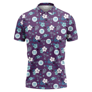 Illustrated Tropical Palm & Hib Floral Polo Shirt For Summer Vacations