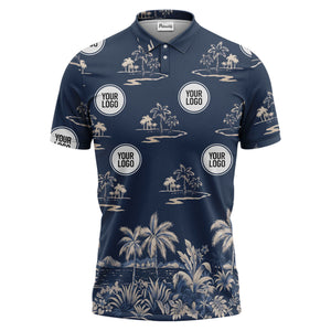 illustrated tropical palm tree island paradise polo shirt for beach vacations