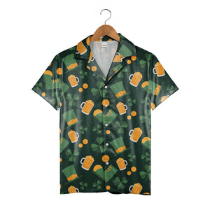 Irish Celebration Hawaiian Shirt with Teal Green Beer Mugs and Gold Coins