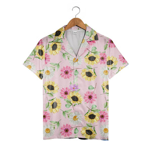 Joyful Sunflower and Pink Gerbera Hawaiian Shirt on Pastel Pink