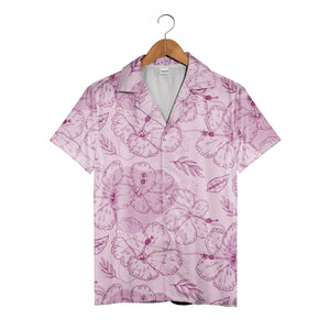 Lavender Line Art Hawaiian Shirt with Hibiscus Sketches