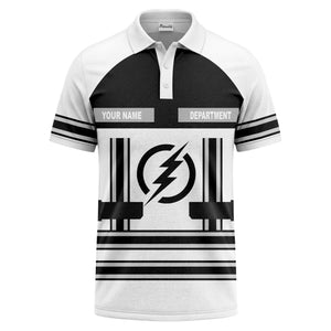 lightning bolt emblem & stripes corporate polo shirt