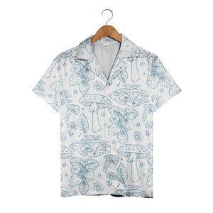 Line Art Mushroom Hawaiian Shirt with Strawberries and Stars
