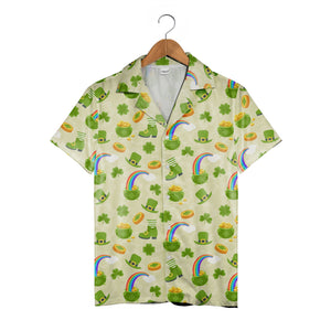 Lucky Leprechaun Hawaiian Shirt with Shamrocks Rainbows and Pots of Gold