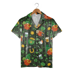 Lucky St Patricks Day Hawaiian Shirt with Pot of Gold and Rainbow