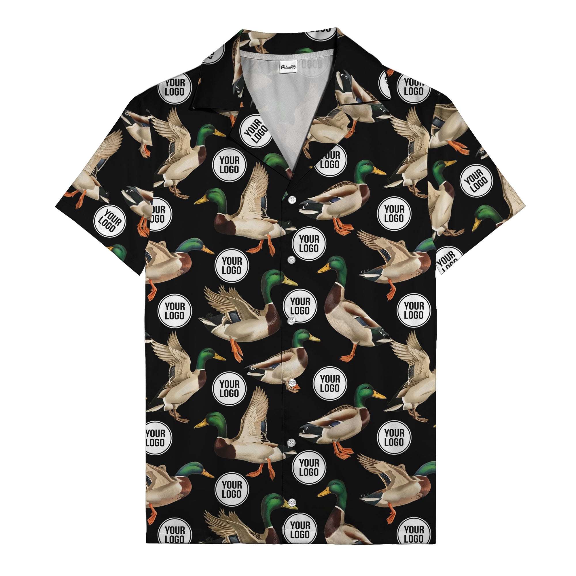 mallard ducks in flight hawaiian shirt with custom logo repeat pattern men's
