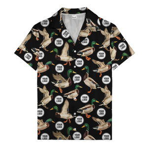 mallard ducks in flight hawaiian shirt with custom logo repeat pattern men's