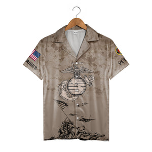 Marine Corps Veteran Camo Hawaiian Shirt - Eagle Globe Anchor Patriotic Design