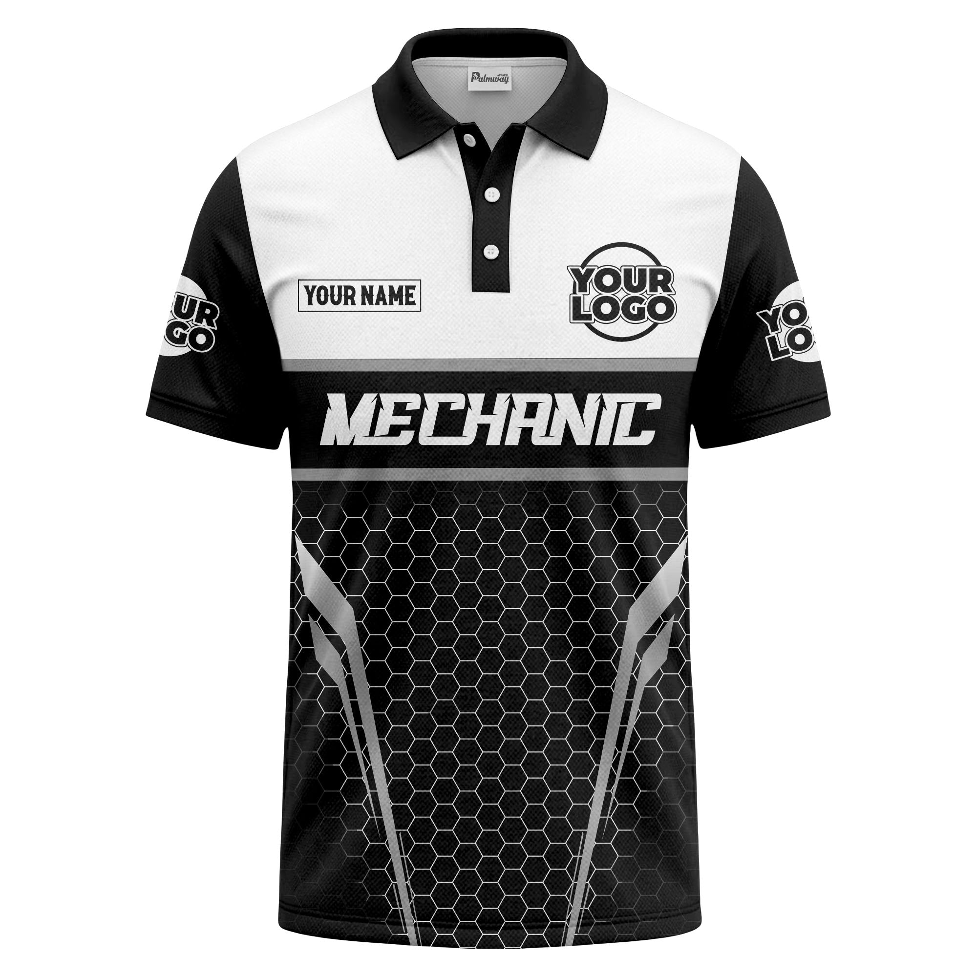 mechanic hexagon geometric pattern corporate uniform custom polo shirt